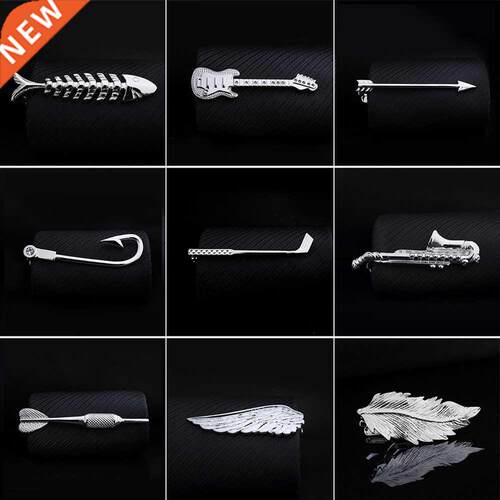 1pc Men Tie Clip Fish Bone Leaf Guitar Feather Saxophone Mul