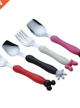 2Pcs Baby Spoon Fork Set Safety Stanless Steel Chldren Fee