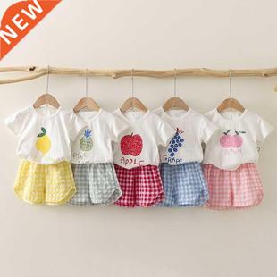 Girls Summer Children Clothing Sets Plaid Shorts Short Slee