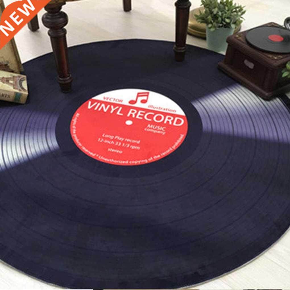 3d vinyl record design round floor mat 60/80/100cm multi col