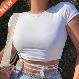 Bandage Backless White T Shirt Crop Top Women Y2k Aesthetic