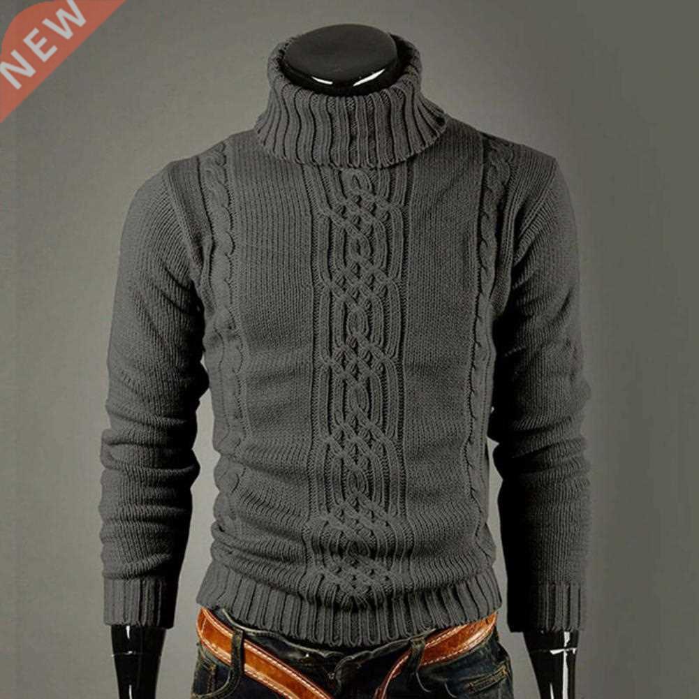Men Slim Turtleneck Long Sleeve Casual Sweater Ribbed Cuffs