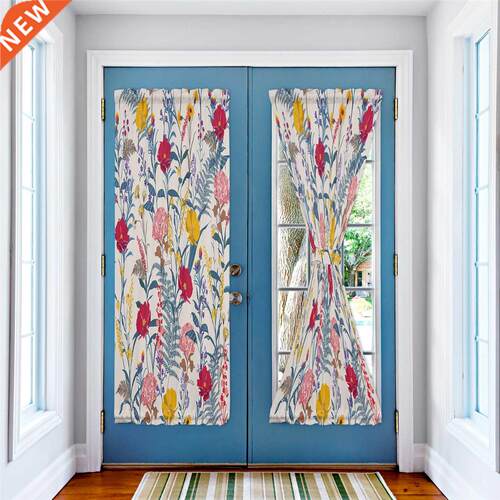 Colorful Flowers Leaves Plant Pattern Door Curtains Decor