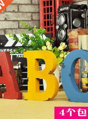Retro creative wooden 26 English letter ornaments home