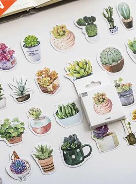 50pcs/pack Plant Decorative Washi Stickers Green Cactus Scra
