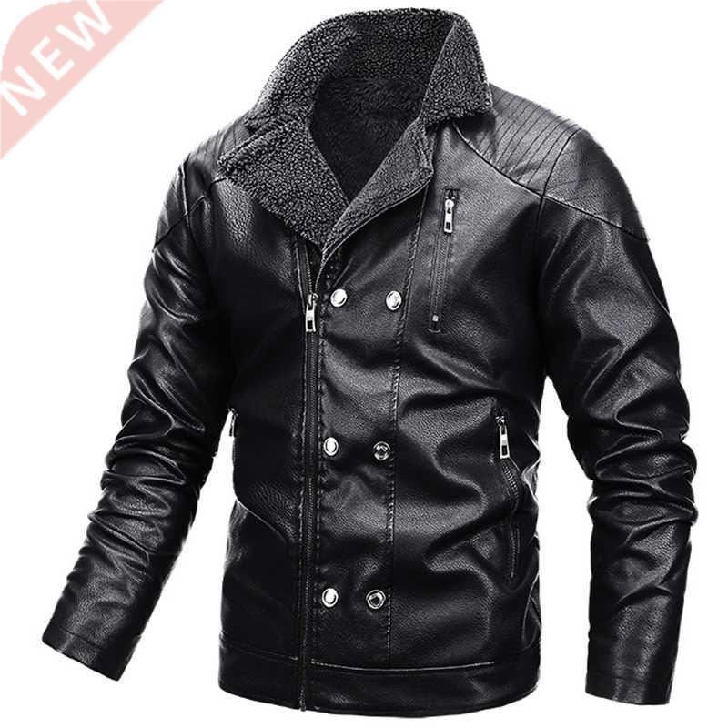 Punk leather jacket men's autumn and winter thickened warm P
