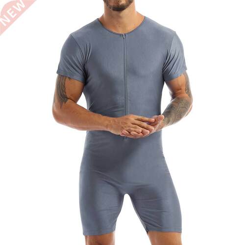 Male Sport Sleepwear Short Sleeve Front Zipper One-piece Bal