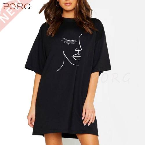 Abstract Simple 2021 Summer Loose Oversize T Shirt Dress Wom