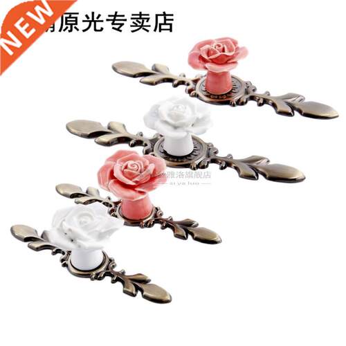 Pink Rose Ceramic Alloy Door Handles Cupboard Closet Drawer
