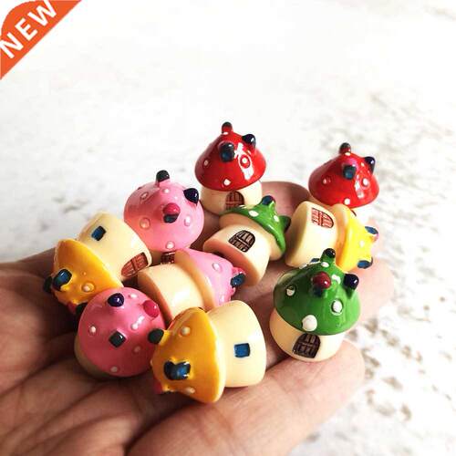 10 Pcs Mini Mushroom House Multi-color Figurines Micro Fairy