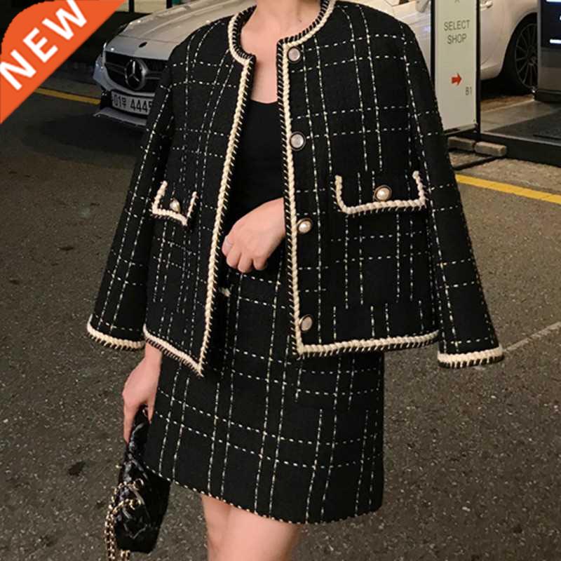 European Style Autumn Winter 2 Piece Set Women Short Woolen