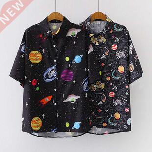 Night Sky Print Shirt Fashion Women Retro Chiffon Blouse Sum