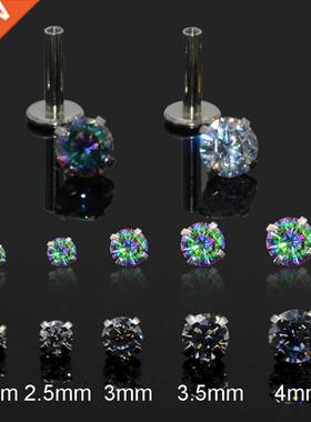 2Pcs 2-5mm Gem Solid Steel Tragus Cartilage Ear Stud Crysta