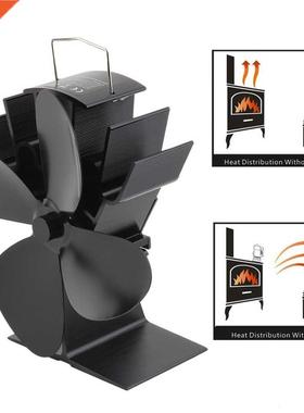 Blck Fireplce 4 Bldes Het Powered Stove Fn Log Wood