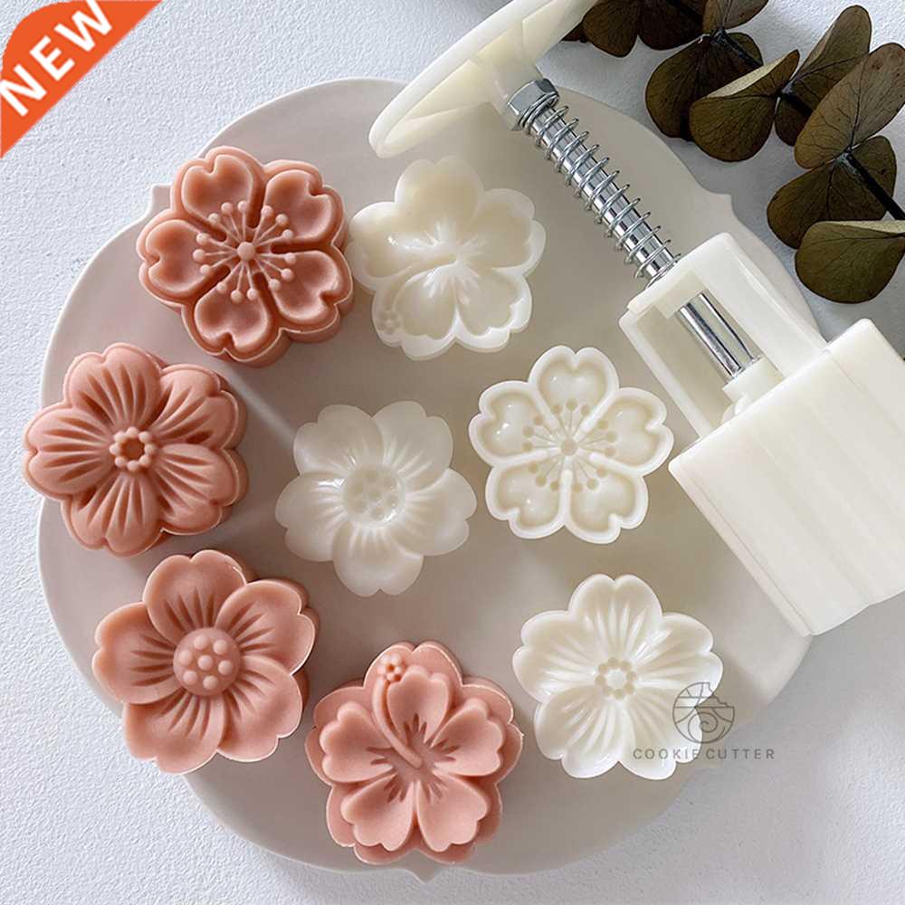 4Pcs/Set Mooncake Mold Cherry Blossom Flowers Sakura Pattern