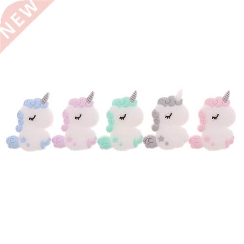 Fkisbox 5pcs Silicone Unicorn Teether Beads Cute Cartoon Rod