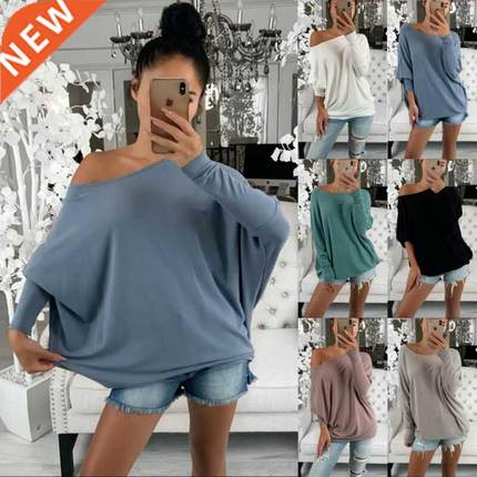 Casual Womens Loose Solid Blouse Ladies Oversized Baggy Pull