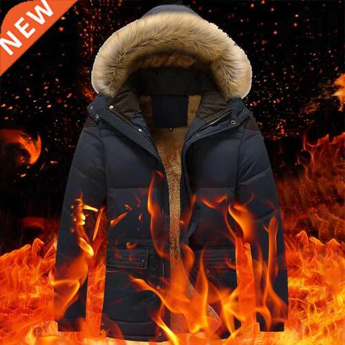 Winter Parkas Men Fur Collar Warm Thick Cotton Multi-pocket