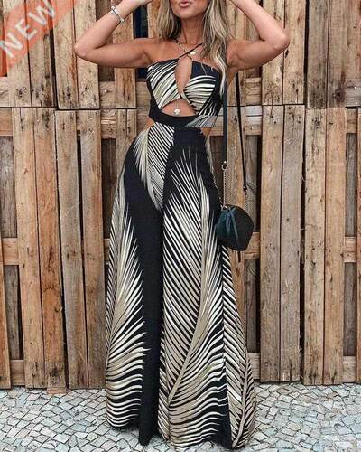 Wide Leg Jumpsuit Loungewear Halter Neck Sleeveless Outfits