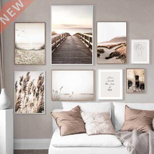 Scandinavian Nature Landscape Painting Grass Bridge Beach S