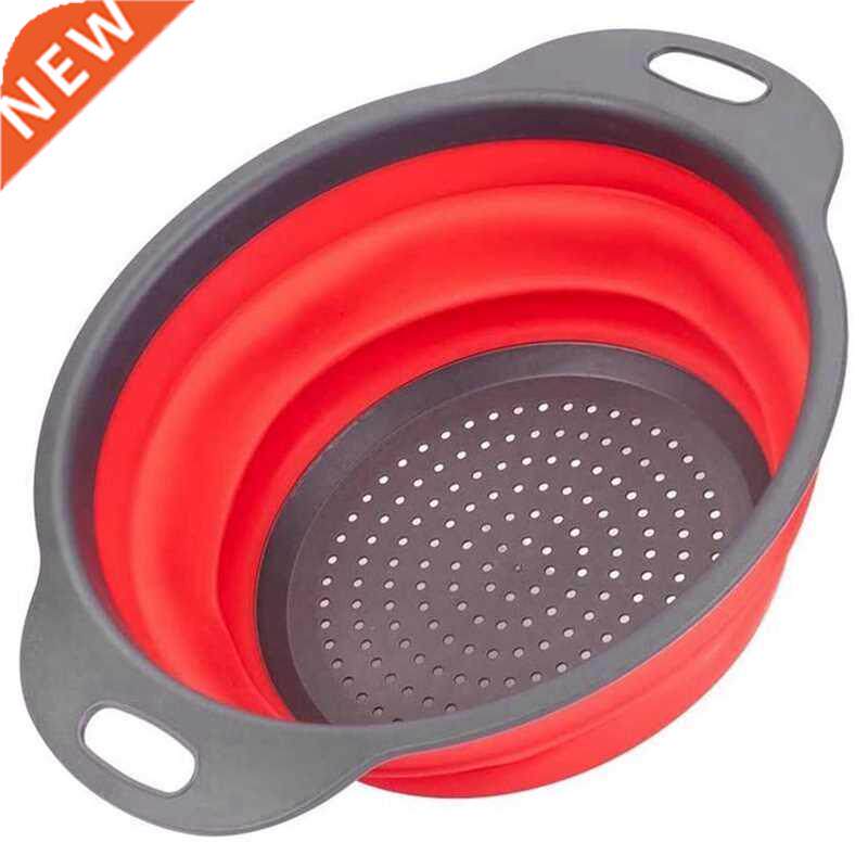 Red Collapsible Kitchen Colander Silicone Strainer