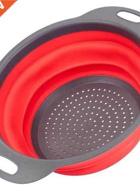 Red Collapsible Kitchen Colander Silicone Strainer