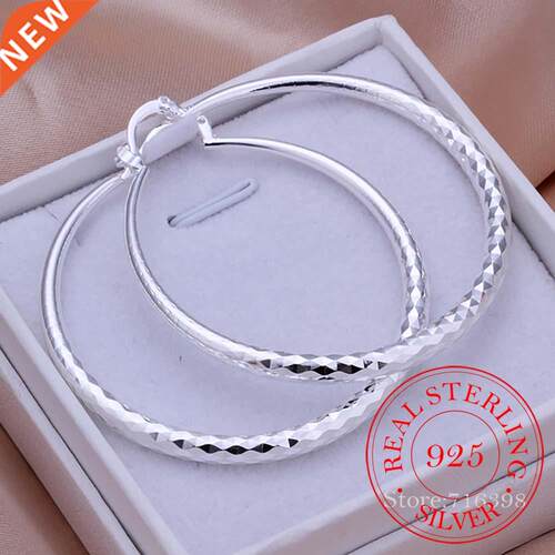 925 Sterling Silver Hip Hop Round Earrings for Women Large C