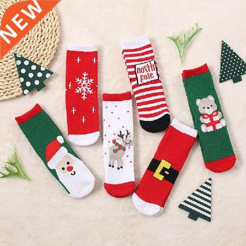 3 Pairs Baby Kids Christmas Warm Slipper Socks Children's