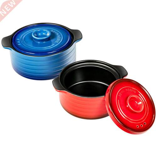 Costway 2PCS Ceramic Cookware Set Casserole Clay Pot w/ Lid