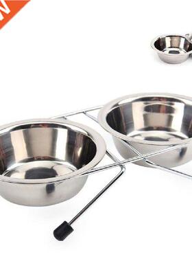 Durable Silver Anti Slip Double Bowls Stainless Steel
