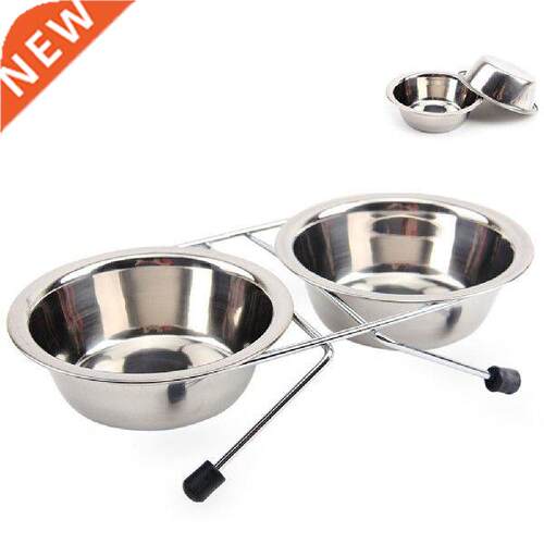 Durable Silver Anti Slip Double Bowls Stainless Steel
