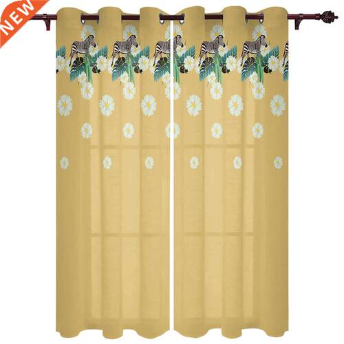 Tropi Plant Flower Leaf Zebra Window Curtains Kitchen
