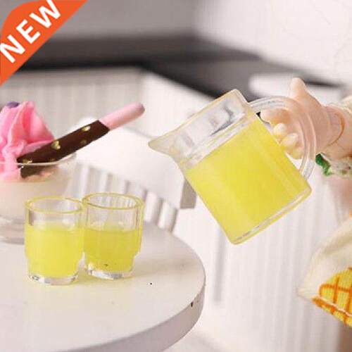 3Pcs/set 1:12 Dollhouse Miniature Juice Bottle + 2 Cups
