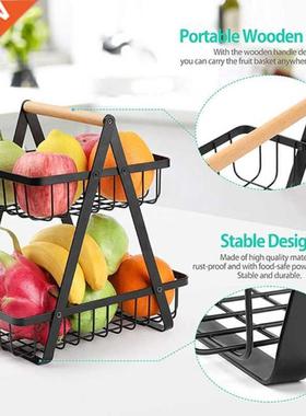 2-Tier Metal Fruit Basket Portable Kitchen Storage