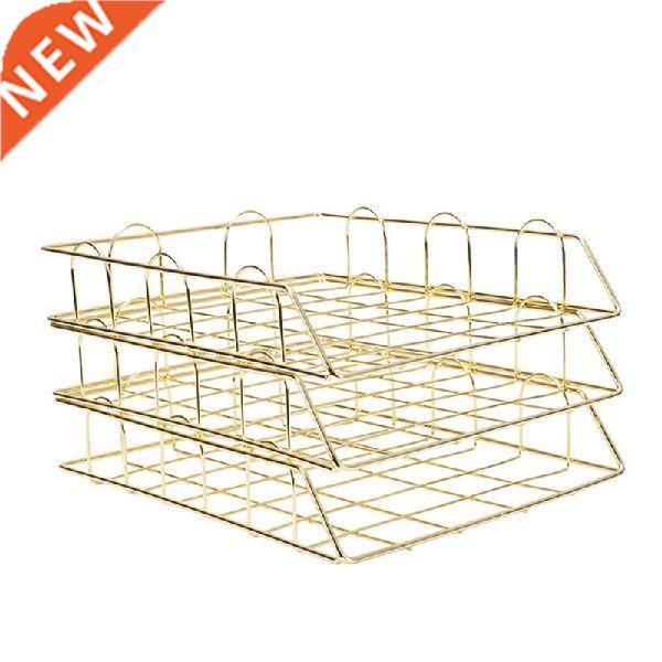 New Gold Metal Document Tray Office Organizer Layered Paper