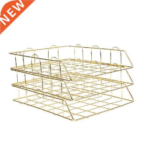 New Gold Metal Document Tray Office Organizer Layered Paper