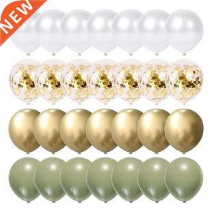 1Set Balloons Eucalyptus Pearl White Gold Confetti Balloon W