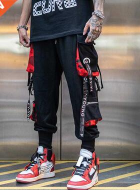 Men Hip Hop Black Cargo Pants joggers Sweatpants Overalls Me
