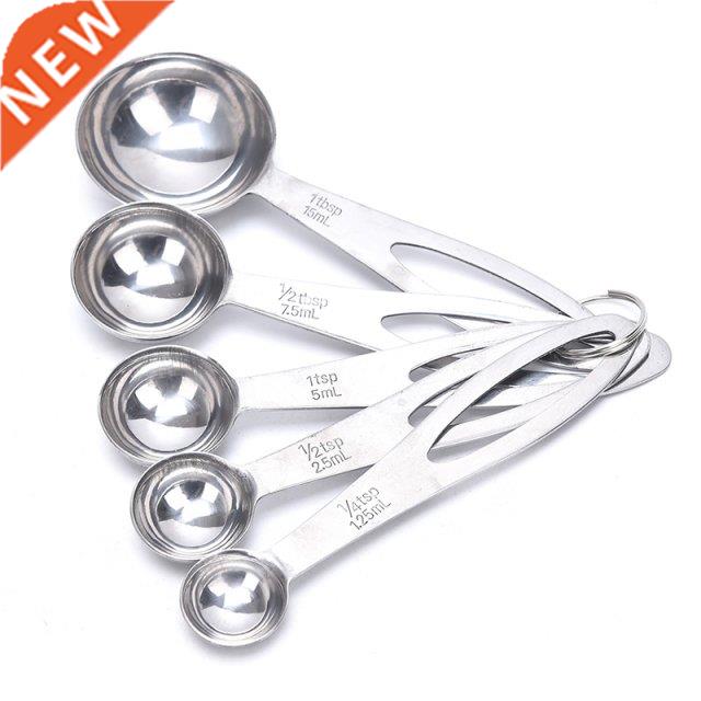 5pcs/set Cookng Spoon Round Stanless Steel Measurng Spoon