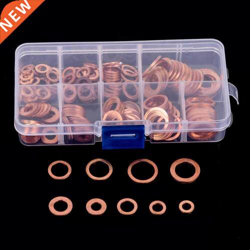 200pcs Copper Washer Set Assortment Flat Ring Seal Copper Ga
