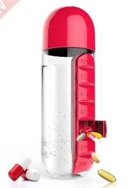 600ml Sports Plastic Water Bottle Combine Daily Pill Boxes O