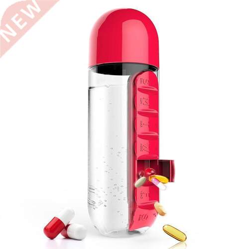 600ml Sports Plastic Water Bottle Combine Daily Pill Boxes O