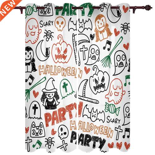 Halloween Element Stick Figure Window Curtains Kitchen