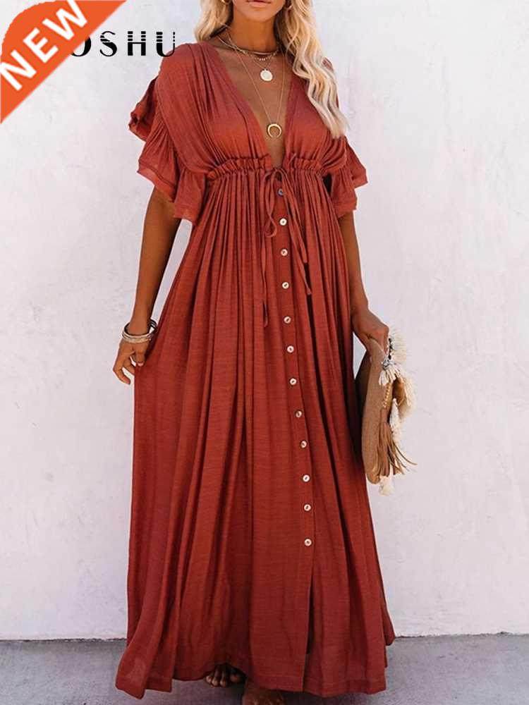 Summer Beach Maxi Dress Women Boho Long Bikini ver Up Dresse图片