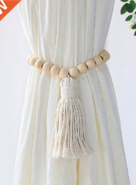 1/2Pcs Curtain Tiebacks Natural Wood Beads Tie Backs Drape