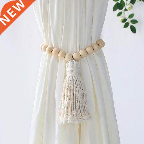 1/2Pcs Curtain Tiebacks Natural Wood Beads Tie Backs Drape