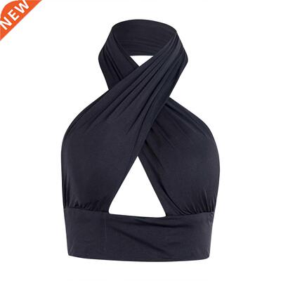 Women Strappy Cross Over Front Cut Out Halter Neck Sleeveles