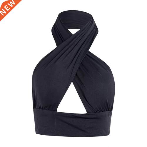 Women Strappy Cross Over Front Cut Out Halter Neck Sleeveles
