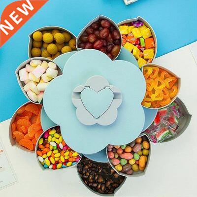 2 Layer Rotating Petal Candy Box Plastic Snack Nut Tray Case