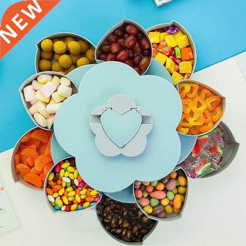2 Layer Rotating Petal Candy Box Plastic Snack Nut Tray Case